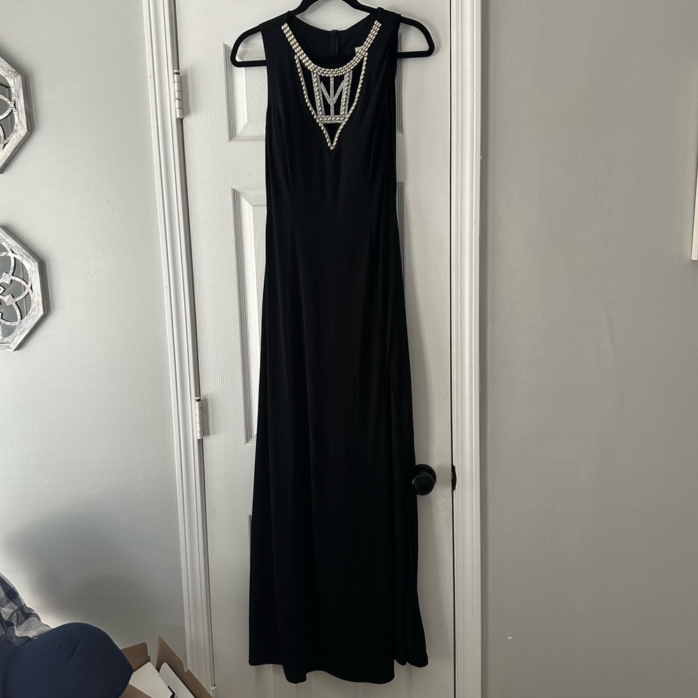 La Scala Black Formal Dress with Beaded Neckline
